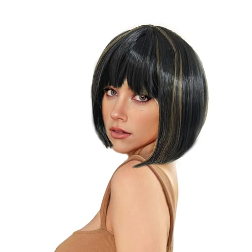 EUPSIIU Kurze blonde Perücke für Frauen Bob Perücke Kurze Gerade mit ordentlichem Pony Perücke Synthetische Cosplay Party Perücke Kostümperücke für Mädchen für den täglichen Partygebrauch (Braun) von EUPSIIU