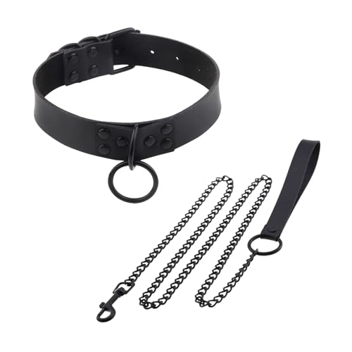 EUPSIIU PU Leder Halskette O-Ring Damen, Choker Schwarz, Punk Gothic Halsband Halsreif, Charm verstellbare Kragen Halskette, Gothic Kleidung Damen, für Cosplay Halloween Party Zubehör von EUPSIIU