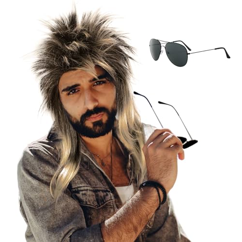 EUPSIIU Perücke Herren Damen 70er 80er Rockstar Perücke Vokuhila Perücke Punk Heavy Metal Perücke Retro Rocker Disco von EUPSIIU