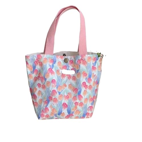 Blumen Handtasche Einfache Canvas-Einkaufstasche Damen-Umhängetaschen Faltbare Picknicktasche Kleine Tragetasche Shopper Student Lunchbox Beuteltasche(Style1) von EURDFHY