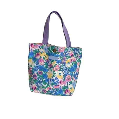 Blumen Handtasche Einfache Canvas-Einkaufstasche Damen-Umhängetaschen Faltbare Picknicktasche Kleine Tragetasche Shopper Student Lunchbox Beuteltasche(Style2) von EURDFHY