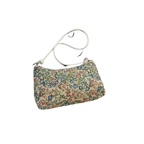 EURDFHY Blumen Handtasche 1 Stück Umhängetasche mit Blumenstickerei for Damen, große Kapazität, Reißverschluss, Canvas-Handtasche, Alltagsutensilien(Blue) von EURDFHY