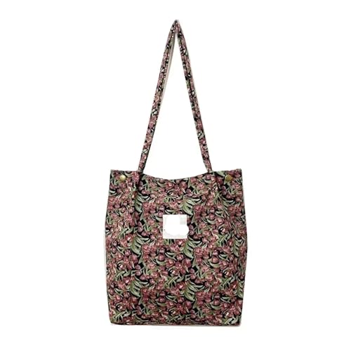 EURDFHY Blumen Handtasche Cord Damen Umhängetasche Baumwolle Große Tragetasche Reine Farbe Einkaufstasche Damen Wiederverwendbare Tragetasche(Style5) von EURDFHY