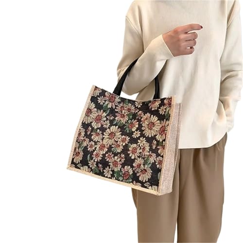 EURDFHY Blumen Handtasche Damen-Tragetasche aus Leinen mit Blumenmuster, große Kapazität, Outdoor-Handtasche, lässige Lunchtasche(L,Style3) von EURDFHY