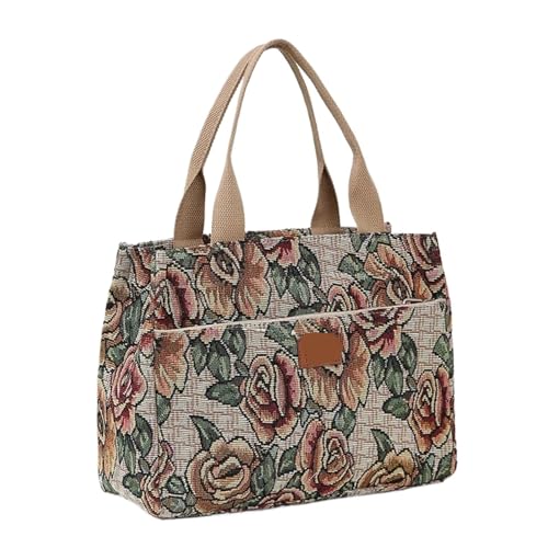 EURDFHY Blumen Handtasche Damen-Tragetasche mit Blumenmuster, schwere Stofftasche, tragbar for die Arbeit, modische Tragetasche mit hohem Fassungsvermögen for alle Gelegenheiten(Style3) von EURDFHY