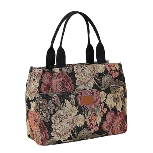 EURDFHY Blumen Handtasche Damen-Tragetasche mit Blumenmuster, schwere Stofftasche, tragbar for die Arbeit, modische Tragetasche mit hohem Fassungsvermögen for alle Gelegenheiten(Style4) von EURDFHY