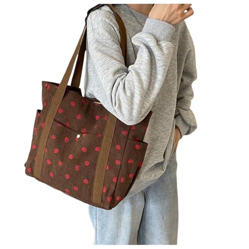 EURDFHY Blumen Handtasche Freizeit-Cord-Einkaufstasche, Studenten-Computer-Handtasche for den Unterricht, Damen-Umhängetasche mit großer Kapazität(Brown) von EURDFHY