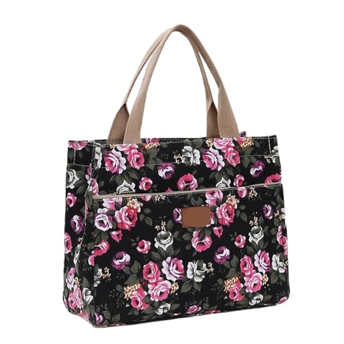 EURDFHY Blumen Handtasche Modische Tragetasche mit Blumendruck, tragbare Lunchtasche aus Segeltuch, lässige Damenhandtasche und Bento-Mamatasche for Picknickreisen(Style1) von EURDFHY