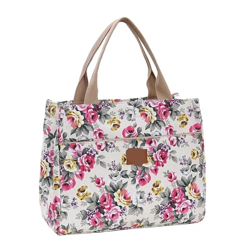 EURDFHY Blumen Handtasche Modische Tragetasche mit Blumendruck, tragbare Lunchtasche aus Segeltuch, lässige Damenhandtasche und Bento-Mamatasche for Picknickreisen(Style5) von EURDFHY