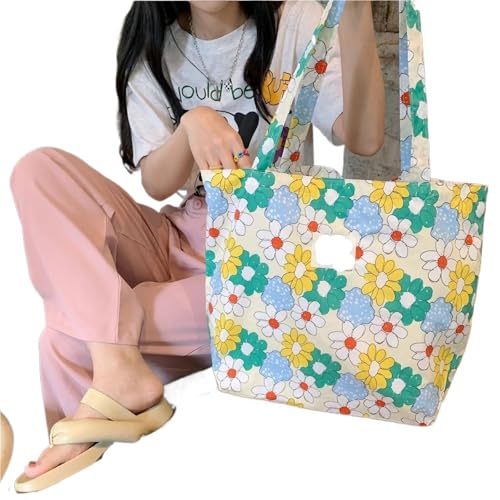 EURDFHY Blumen Handtasche Tragetasche aus Segeltuch mit Blumenmuster for Damen, große Kapazität, bedruckt, Schultertasche, Einkaufstasche, Damenmode, lässig, offene Handtasche(Style1) von EURDFHY