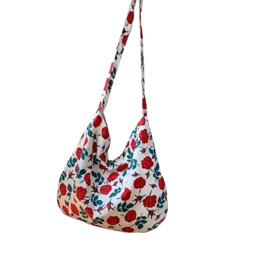 EURDFHY Blumen Handtasche Umhängetasche, modisch, große Kapazität, kleine Tasche mit Blumenmuster, gestreifte Rose, Canvas-Tasche(Style2) von EURDFHY