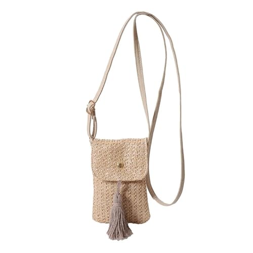EURDFHY Strohtasche für Damen Strand Gewebte Stroh Quasten Kleine Telefon Tasche for frauen Schulter Crossbody Geldbörse Brieftasche Mit Verstellbaren Riemen Dropship(Khaki) von EURDFHY