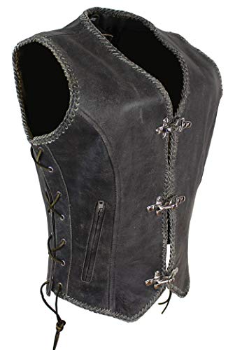 EURO STARS Damen Lederweste mit Seiten Schnür Cracker Braun Hackenverschlüsse, Bikerweste, Motorradlederweste Metallverschlüsse, Clubweste, Chopperweste, Rocker Weste, Lederkutte (XS, Braun) von EURO STARS