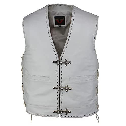 EURO STARS Herren Biker BLederweste Bon, Motorrad Lederweste, Biker Lederweste, Clubweste, Chopper kutte, Rocker weste, Rindleder Kutte, Biker Leder Kutte (XL, Weiß) von EURO STARS