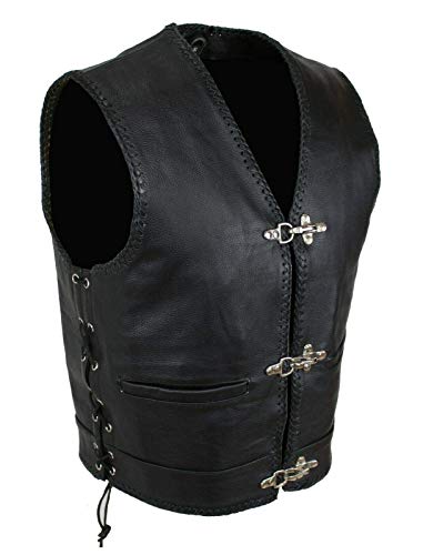EURO STARS Herren Biker Lederweste Bon, Motorrad Lederkutte, Biker Lederweste, Clubweste, Chopper kutte, Rockerweste, Rindleder Kutte, Biker Lederkutte (Schwarz, 4x_l) von EURO STARS