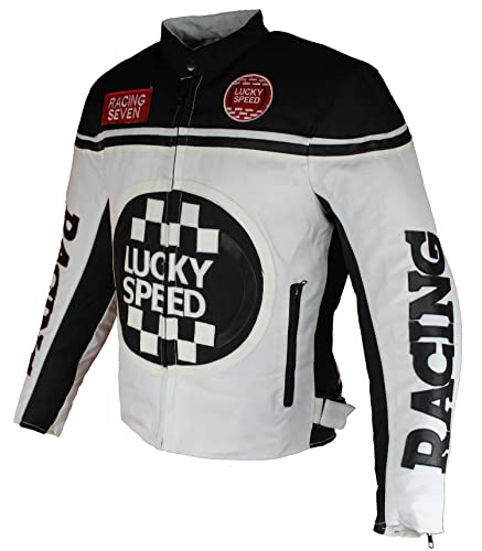 EURO STARS Herren Motorradjacke Bikerjacke Racing Winddicht Quad Moto Biker Rocker Jacke Weiß (L) von EURO STARS