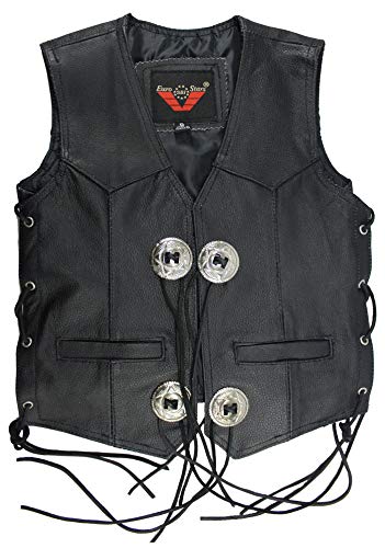 EURO STARS Kinder Lederweste Kanchoo, Biker Lederkutte, Club Lederweste, Chopper Lederkutte, Rockerweste, Rindleder Kutte Leather Vest black (2XL, Schwarz) (S) von EURO STARS