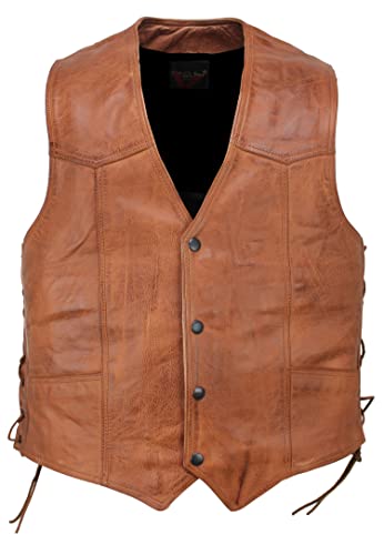EURO STARS Lederkutte Herrn Biker Druckknöpfe Lederweste, Herren Lederkutte, Choppers Lederweste, Rockerweste, Clubweste, Lederkutte, Kutte, Leather Vest Braun (2XL) von EURO STARS