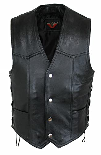 EURO STARS Lederkutte Herrn Biker Druckknöpfe LederwesteSchwarz, Herren Lederkutte, Choppers Lederweste, Rockerweste, Clubweste, Lederkutte, Kutte, Leather Vest black (3XL) von EURO STARS