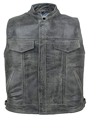 EURO STARS Lederweste Herren Biker Rocker, Motorrad Cracker Lederweste, Leder Kutte, Bikerweste, Rockerweste, Clubweste, Lederkutte, Kutte (2XL, Grau) von EURO STARS