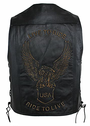 EURO STARS Lederweste Herren mit Druckknopf und Adlerprägung, Lederkutte, Motorrad Lederweste, Biker Lederweste, Clubweste, Chopper Kutte, Rockerweste, Kutte (M, Schwarz) von EURO STARS