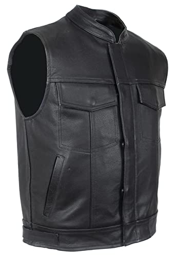 EURO STARS Rocker Biker Lederkutte mit Reißverschluss, Herren Jeans Lederweste, Motorrad Lederkutte, Biker Lederweste, Club Lederkutte, Chopper Lederkutte, Rockerweste, Rindleder Kutte (XL, Schwarz) von EURO STARS