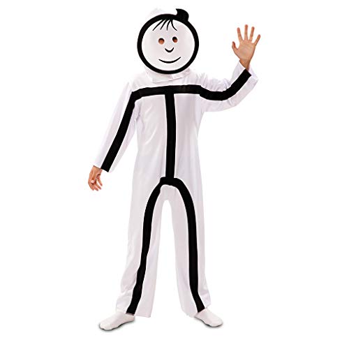 EUROCARNAVALES Lustiges Strichmännchen-Kostüm für Kinder Faschings-Verkleidung Weiss-schwarz - Weiß von EUROCARNAVALES