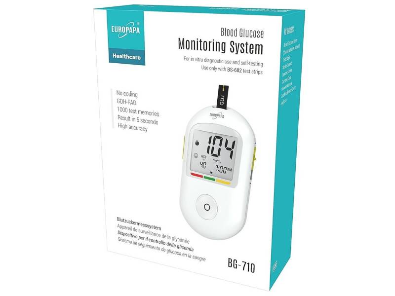 EUROPAPA Blutzuckermessgerät Blutzuckermessgerät für Blutzuckers Selbstkontrolle, 10 Stk Blutzuckerteststreifen und 10 Stk Blutlanzetten und Stechhilfe, Blutzuckermesssystem Diabetes-Set mg/dL von EUROPAPA