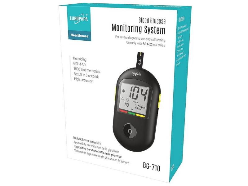 EUROPAPA Blutzuckermessgerät Blutzuckermessgerät für Blutzuckers Selbstkontrolle, 50 Stk Blutzuckerteststreifen und 50 Stk Blutlanzetten und Stechhilfe, Blutzuckermesssystem Diabetes-Set mg/dL von EUROPAPA