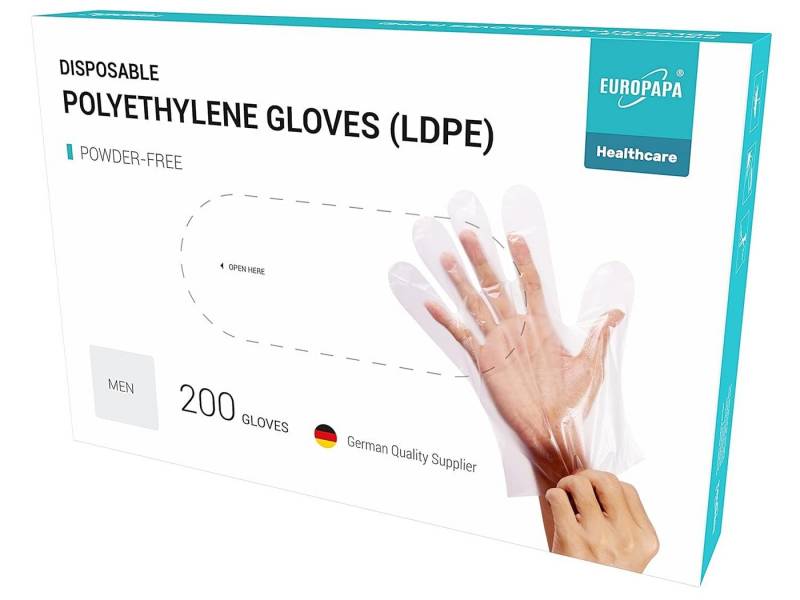 EUROPAPA Einweghandschuhe Vorteilspack LDPE Einweghandschuhe in Box (200-St., Einmalhandschuhe) latexfrei puderfrei Handschuhe in Damen Größe Herren Größe von EUROPAPA