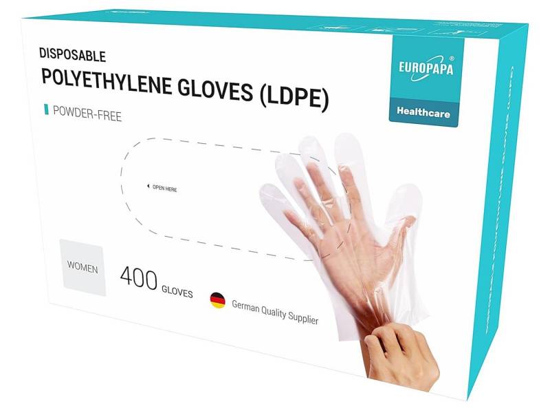 EUROPAPA Einweghandschuhe Vorteilspack LDPE Einweghandschuhe in Box (400-St., Einmalhandschuhe) latexfrei puderfrei Handschuhe in Damen Größe Herren Größe von EUROPAPA