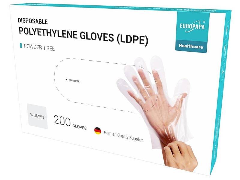 EUROPAPA Einweghandschuhe Vorteilspack LDPE Einweghandschuhe in Box (Einmalhandschuhe) latexfrei puderfrei Handschuhe in Damen Größe Herren Größe von EUROPAPA