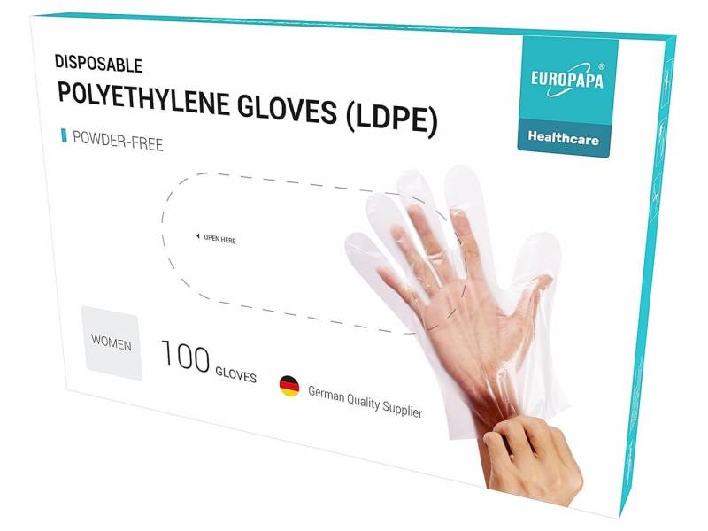 EUROPAPA Einweghandschuhe Vorteilspack LDPE Einweghandschuhe in Box (Einmalhandschuhe) latexfrei puderfrei Handschuhe in Damen Größe Herren Größe von EUROPAPA