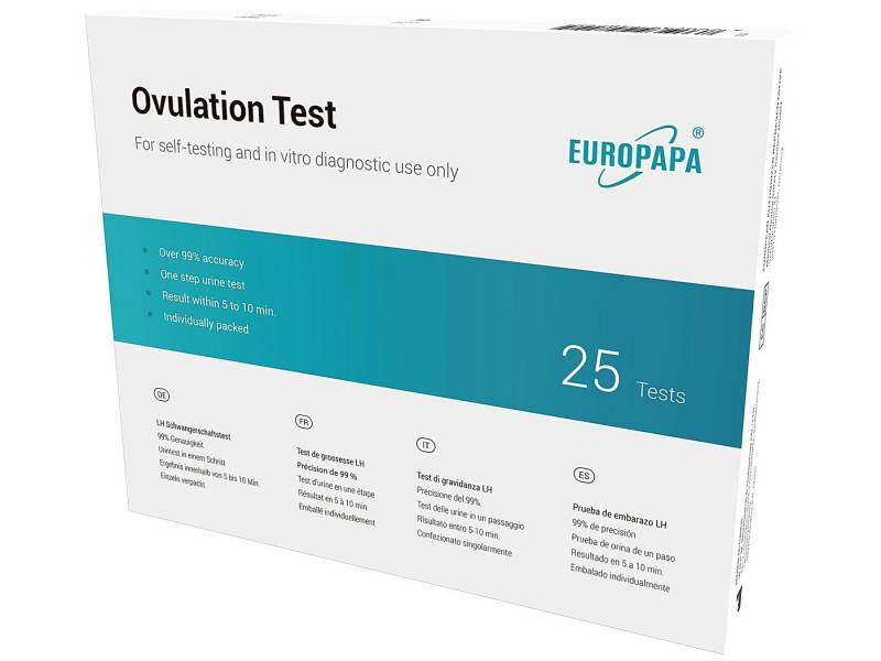 EUROPAPA Fruchtbarkeitstracker Ovulationstest für Eisprung, 25 stk 25-tlg., für Frauen 25 mIU/mL Empfindlichkeit, Fruchtbarkeitstest von EUROPAPA