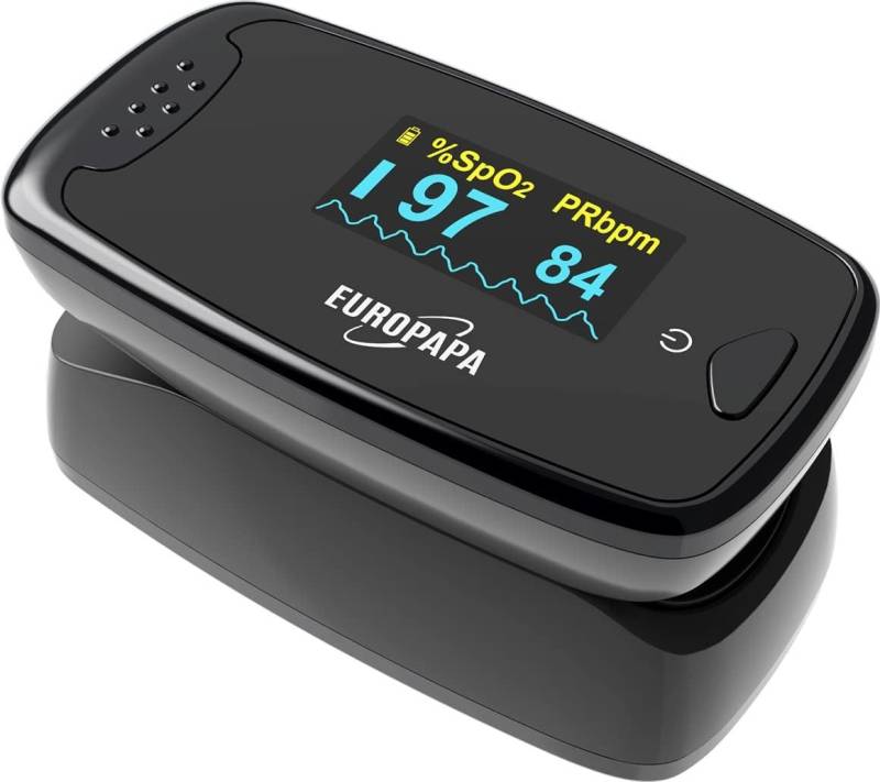 EUROPAPA Pulsoximeter Pulsoximeter,Fingerpulsoximeter, Oximeter ideal zur schnellen Messung der Sauerstoffsättigung (SpO2), facher Pulsmesser für Erwachsene–OLED Anzeige von EUROPAPA