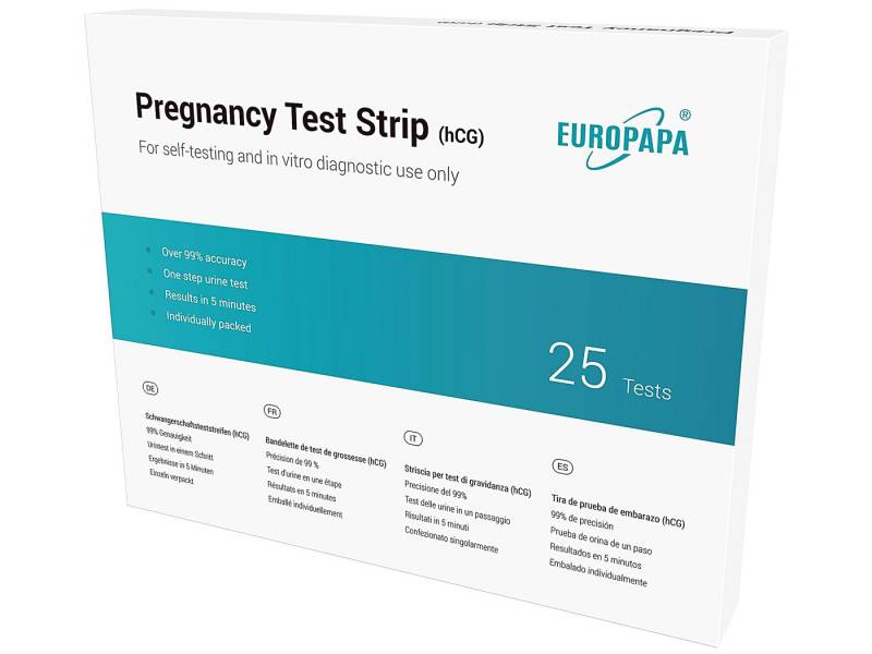 EUROPAPA Schwangerschaftstest Frühtest, 25 x Schwangerschaftstest, 25-tlg., ultraempfindlicher, 25 mIU/ml Empfindlichkeit von EUROPAPA