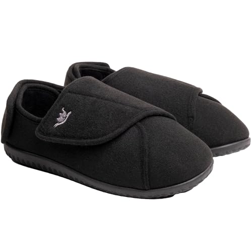 Damen Diabetiker-Hausschuhe mit 80D-Memory-Schaum, verstellbare Verschlüsse, extra breite Breite, warmes Plüsch-Fleece, Arthritis, Ödeme, geschwollen, maschinenwaschbar, mit rutschfester Sohle, Schwarz, 11 Damen Diabetiker-Hausschuhe mit 80D-Memory-Schaum, verstellbare Verschlüsse, extra breite Breite, warmes Plüsch-Fleece, Arthritis, Ödeme, geschwollen, maschinenwaschbar, mit rutschfester Sohle, Schwarz, 11 von EUROPEAN SOFTEST
