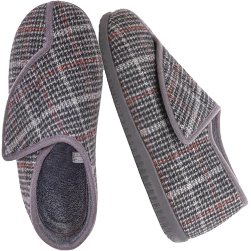 EUROPEAN SOFTEST Herren Memory Foam Diabetiker-Hausschuhe mit verstellbarem Verschluss, breite bequeme, warme Arthritis, Ödeme, geschwollene Diabetiker, Hausschuhe, maschinenwaschbar, mit rutschfester EUROPEAN SOFTEST Herren Memory Foam Diabetiker-Hausschuhe mit verstellbarem Verschluss, breite bequeme, warme Arthritis, Ödeme, geschwollene Diabetiker, Hausschuhe, maschinenwaschbar, mit rutschfester von EUROPEAN SOFTEST