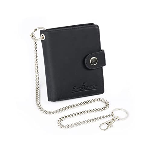 EUROROUTIER ® Biker-Geldbörse aus echtem Leder, schwarz, mit Kette, klein mit RFID-Schutz von EuroRoutier
