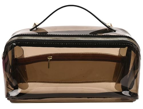 EURYNOME Transparente Make-up-Organizer-Tasche, halbtransparent, Reise-Make-up-Tasche, Ledergriff, transparente Kosmetiktasche mit Reißverschluss, tragbarer Kosmetik-Organizer, große Make-up-Taschen von EURYNOME