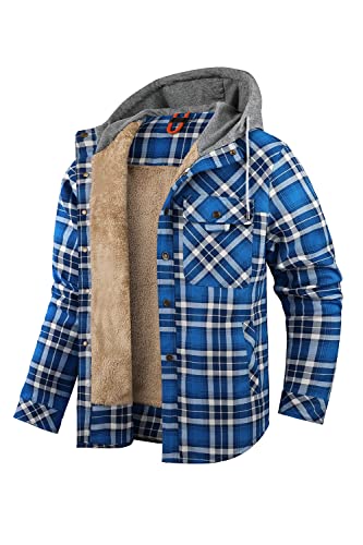 EUSMTD Herren Beiläufig Plaid Fleece Baumwoll Hoodie Shirt Jacke mit Plüschfell Innenfutter 3252 Blue XL von EUSMTD