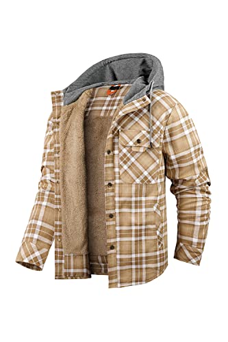 EUSMTD Herren Beiläufig Plaid Fleece Baumwoll Hoodie Shirt Jacke mit Plüschfell Innenfutter 3252 Khaki M von EUSMTD