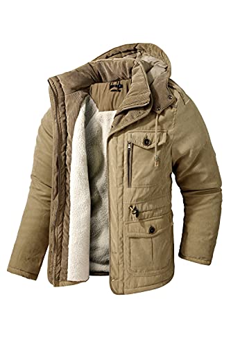 EUSMTD Herren Freizeit Lange Steppjacke Arbeits Winterjacke Mantel Fleecefutter Wärme JackeParka 3256 Khaki L von EUSMTD