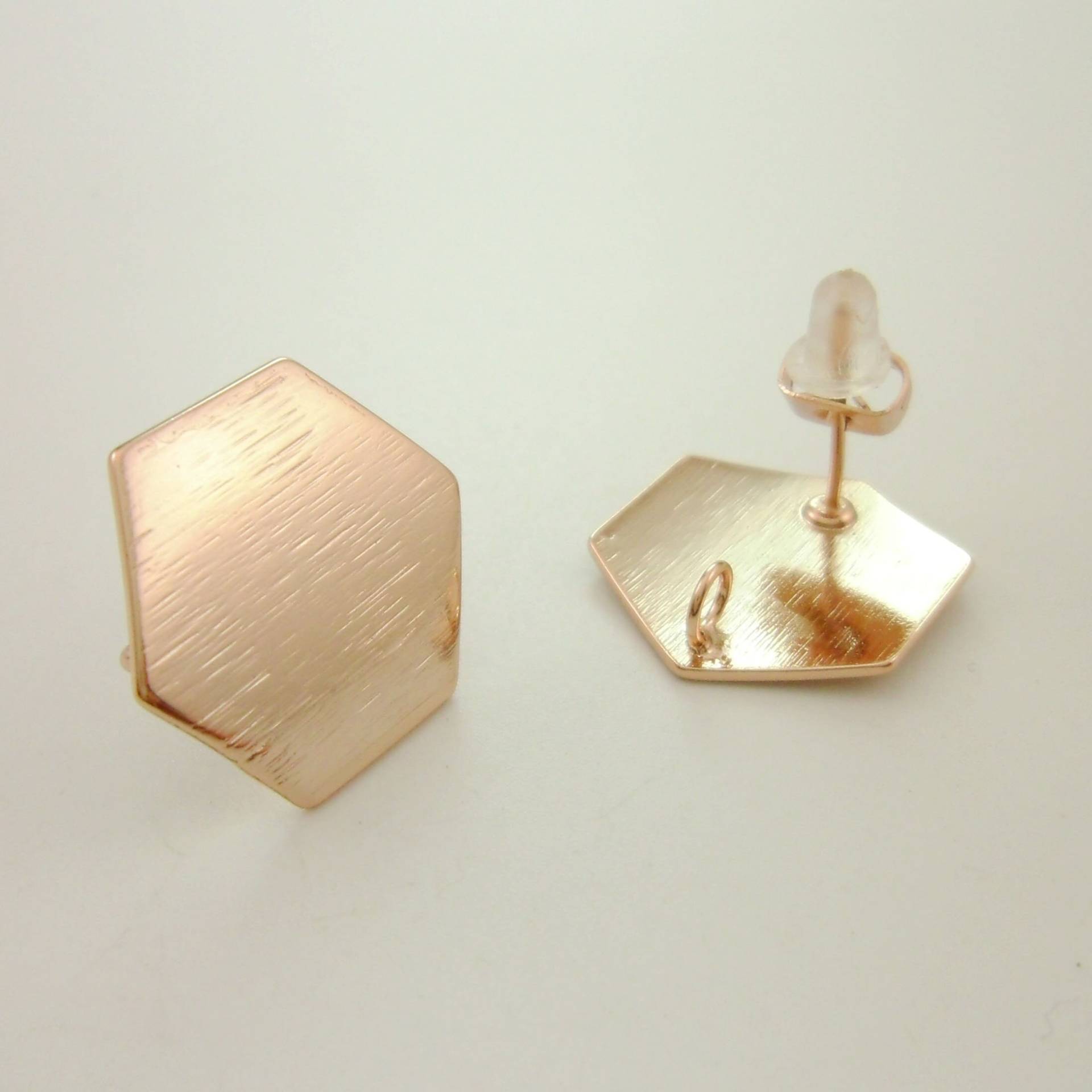 2Pcs Minimal Dainty Real Rose Gold Plated Brush Hexagon Studs Earring Post Links Connectors With A Loop, Leaf Nickel Free Custom 20042025-3 2Pcs Minimal Dainty Real Rose Gold Plated Brush Hexagon Studs Earring Post Links Connectors With A Loop, Leaf Nickel Free Custom 20042025-3 von EUSUPPLIES