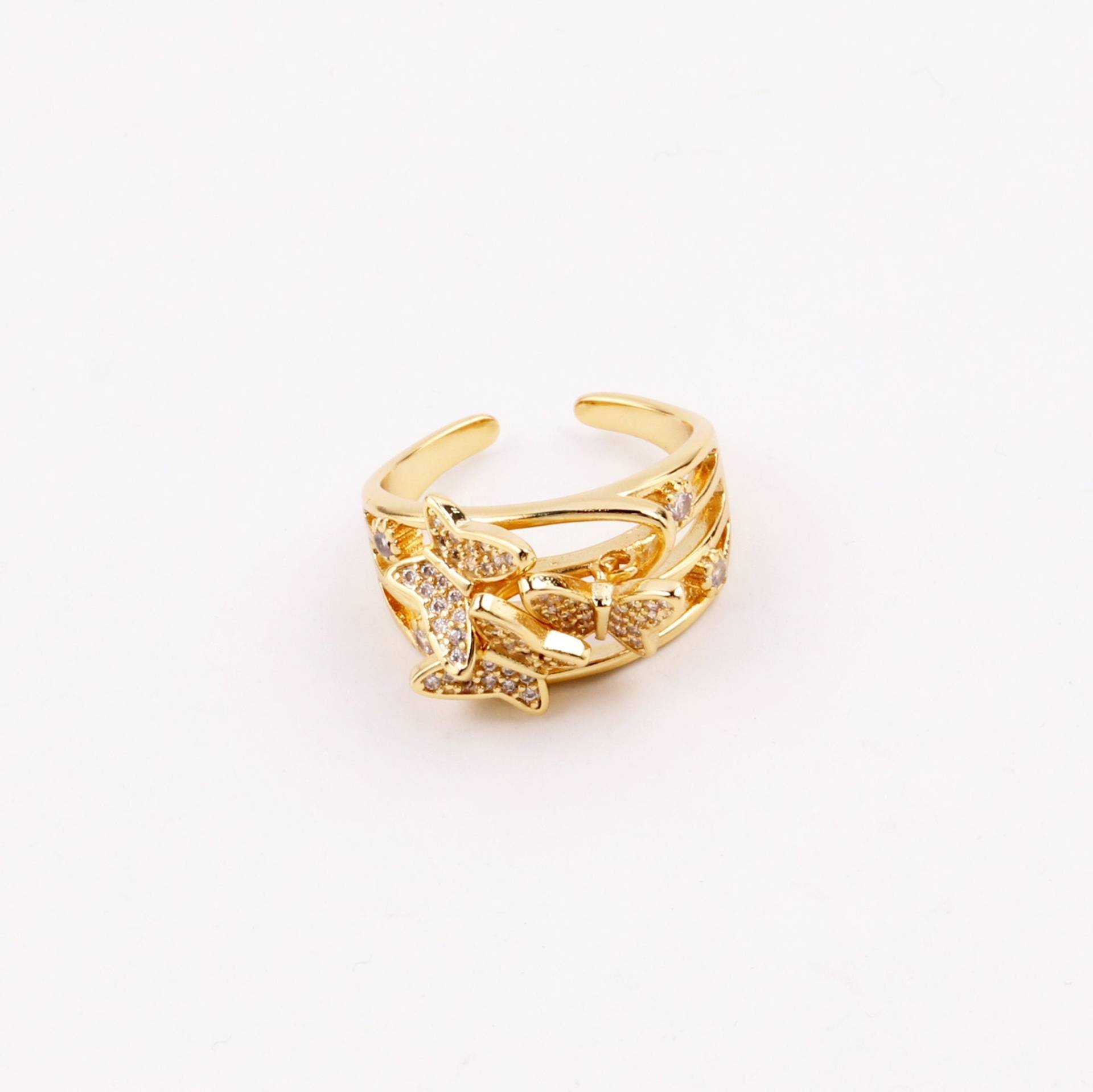 Custom Handmade 1Stk Zierliche 18Kt Gold Filled Geometrie Hohl Pave Zirkon Drei Schmetterlinge Öffnung Ring Minimal Stylish Chic Boutique Brands von EUSUPPLIES