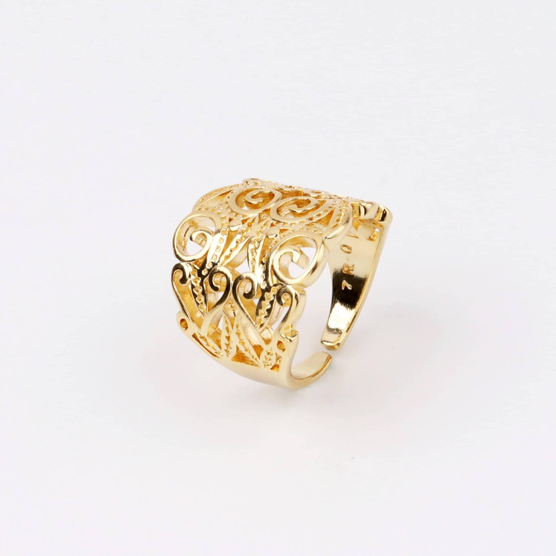 Custom Handmade 1stk Zarte 18Kt Gold Filled Runde Chunky Hohlspitze Filigran Muster Verstellbar Ring Minimalist Mode Boutique Marken von EUSUPPLIES
