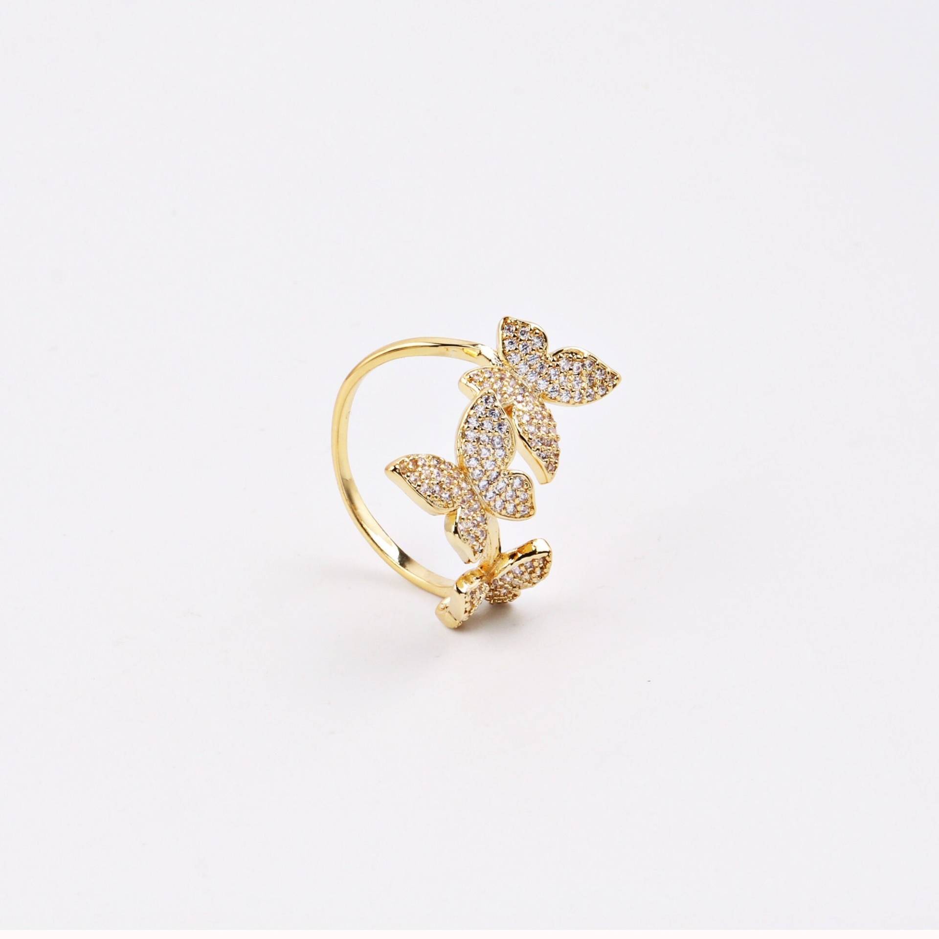 Custom Handmade 1stk Zierliche 18Kt Gold Filled Geometrie Zirkon Öffnung Drei Schmetterling Blumen Ring Boutique Marken Wundervolles Geschenk von EUSUPPLIES