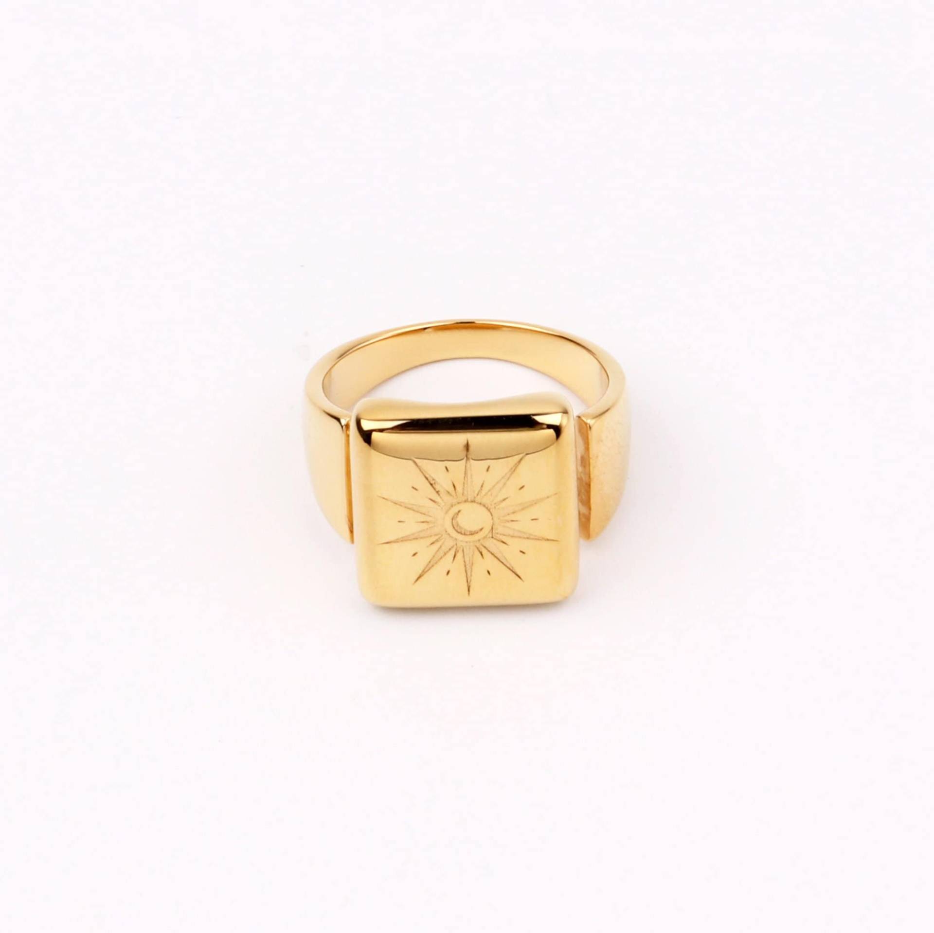 Einzigartige Custom Handmade 1Stk Top Qualität 23Kt Usa Gold Filled Abgerundet Mond & Stern Quadrat Signet Ring, Verstellbar Minimalist Boutique von EUSUPPLIES