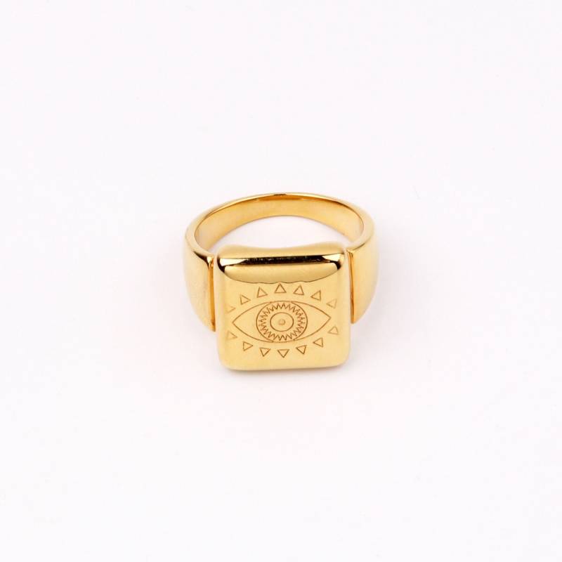 Einzigartige Custom Handmade 1stk Top Qualität 23Kt Usa Gold Filled Abgerundet Zeitlos Minimal Evil Eye Quadrat Ring, Verstellbare Signet Marken von EUSUPPLIES