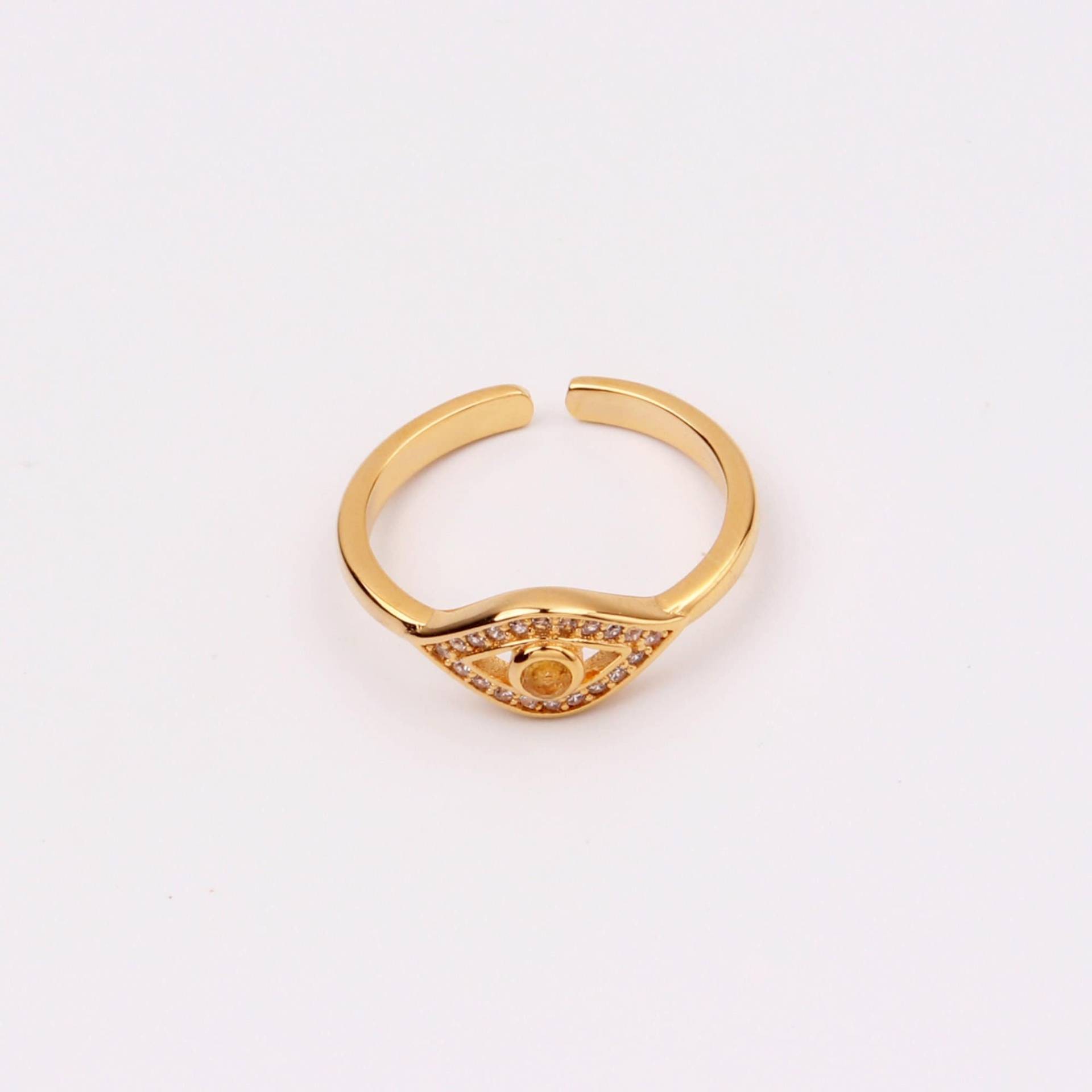Für Marken & Boutique, 1stk Zierlicher Usa Grade Gold Filled Rund Topas Evil Eye Micro Gepflasterter Verstellbarer Ring, Natürliche Edelsteine von EUSUPPLIES